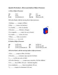 Spanish Worksheet Direct And Indirect Object Pronouns Worksheets Handouts Object Pronouns