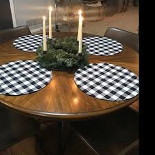 Black And White Checkered Table Runner Round Placemat Buffalo Plaid Etsy In 2020 Buffalo Plaid Fabric Placemats Buffalo Plaid