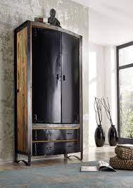 Schrank antik shabby chic industrie industrial holz metall kleiderschrank flur. Kleiderschrank Industrial Versandfrei Kaufen Massivmoebel24