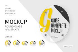 Round Glass Nameplate Mockup In Product Mockups On Yellow Images Creative Store