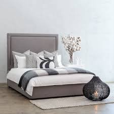 Eliminating the need for a box spring, lodge comes with an lvl wood slat support system, making this queen size wood bed frame a versatile addition to the master suite or guest bedroom. Marle Bed With Studded Square Frame Grey Linen Queen Size Living By Design