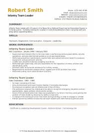 Act integrates data from existing army systems into one easy to use and customized portal simplifying the career management process for the army user. Infantry Team Leader Resume Samples Qwikresume