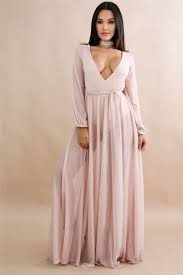 Pink V Neck Long Sleeve Chiffon Maxi Dress In 2020 Long Sleeve Chiffon Maxi Dress Maxi Dress Party Chiffon Long Sleeve