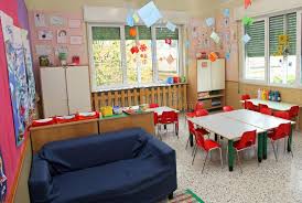 Classroom In A Kindergarten With Tables And Chairs And Blue Sofa Classroom In A Ad Tables Kindergar Blue Sofa Kindergarten Tables Kindergarten Interior