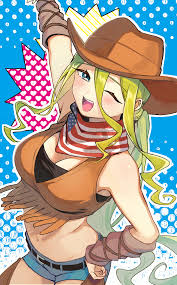 furukawa raku, yamato nadeshiko (100kanojo), kimi no koto ga dai dai dai  dai daisuki na 100-nin no kanojo, highres, 1girl, ;d, american flag  neckwear, arm up, bandana, blonde hair, blue background, blue