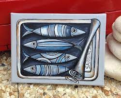 nouveau tableau boite a sardines peintures de poissons art dessin poisson coloriage fille fermier
