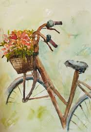 Painting my blue vintage bicycle. Bicycle With Flowers Watercolor Painting In Impressionism Stock Photo Picture And Royalty Free Image Image 71655471
