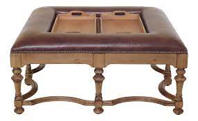 I bought this table and figured it just needed a good cleaning. Traditional Square Leather Top Coffee Cocktail Table With Trays Chairish
