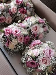 2020 popular 1 trends in home & garden, mother & kids, lights & lighting, jewelry & accessories with lavender pink wedding flowers and 1. Sweet Posies Of Roses Carnations And Lisianthus In Shades Of Cream And Light Pink With B Pink Flower Arrangements Bridal Bouquet Sets Bridal Bouquet Flowers