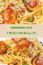 Carbonara With Pan Seared Scallops Yummy Food Carbonara Scallops Recipes Seafoodrecipes Cooking Seafood Scallop Recipes Pasta Scallops Seared