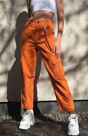 Black And Orange Cargo Pants High Waist Orange Cargo Pants In 2020 Pants Women Fashion Orange Outfit Cargo Pants Outfit