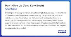 Meaning of Don't Give Up (feat. Kate Bush) (Peter Gabriel)