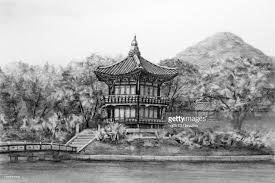 Hyangwonjeong In Gyeongbokgung Royal Palace Pencil Drawing Aesthetic Backgrounds Drawings Pencil Drawings