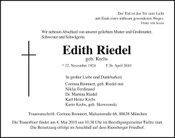 Traueranzeigen von Edith Riedel