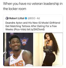 In jesus name i play! When You Have No Veteran Leadership In The Locker Room 1 Robert Littal A 880 4d Deandre Ayton And His New Ig Model Girlfriend Get Matching Tattoos After Dating For A