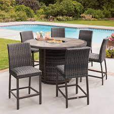 The sunbeam linear faux stone fire table offers luxury and elegance for your patio, yard or deck with this exceptional centerpiece. Agio St Louis 7 Piece Woven Bar Height Fire Chat Set Cover Costco Uk