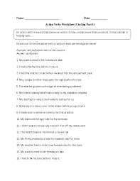 Circling Action Verb Worksheet Action Verbs Worksheet Action Verbs Verb