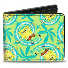 SpongeBob SquarePants Wavy Noodle Arm Pose Tropical Tie Dye Bi-Fold Wallet  Green | eBay