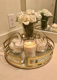 Im Obssed With The Bathroom Piece I Put Together Gold Tray Kirklands Glass Containers Tj Max Ca Bathroom Furnishings Restroom Decor Small Bathroom Decor