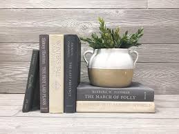 Gray And Cream Stack Of Books Stack Of Books Modern Shelf Decor Book Decor