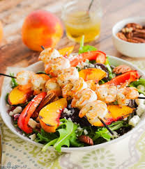 Grilled Shrimp Peach Salad With Goat Cheese Home Plate Recipe Savory Dinner Pork Rib Recipes Peach Salad
