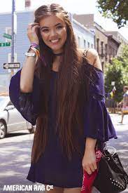 Williamsburg Brooklyn Street Style Vivian Vo Farmer Is Styled In The American Rag Cold Shoulder Dress The Navy Bell Slee V Hair Long Hair Styles Hair Styles