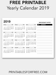 Printable 2019 Yearly Calendar Minimal With Images Yearly Calendar Printable Yearly Calendar Free Printable Calendar