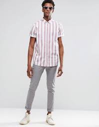 Black And White Vertical Striped Shirt Mens Asos Shirt With Breton Stripe In Dusty Pink With Short Sleeves In Regular Fit At Asos Com Breton Stripe Shirt Mens Outfits Shirts