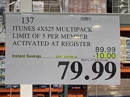 Beyond gift cards, costco offers low prices on the ipad, iphone, and ipod touch. Costco 100 Itunes Gift Cards 83 99 Online 79 99 Redflagdeals Com Forums