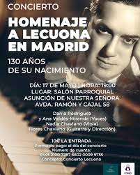 No te pierdas este gran homenaje a Ernesto Lecuona en Madrid! Con motivo  del 130 aniversario de su nacimiento, te invitamos a un concierto especial  lleno de música y emoción. Fecha: 17