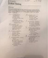 Critical Thinking Analogies Worksheets Critical Thinking Analogies Skills Worksheet