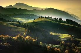 Wpnature Com Valley Dusk Green Mountains Mist Trees Rolling Hills Wallpaper Gallery National Parks Poland Travel Landscape