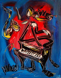 Original Oil Painting Wall Decor Jazz Music Saxophone Abstract Green Gold Impressionist Canvas Artwork Textur Gallery Art Prints Painting Original Oil Painting