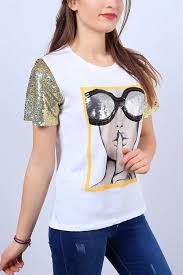 23 95 Tl Pul Islemeli Beyaz Bayan Tisort 11389b Modamizbir 2019 Tisort Modelleri Ve Mankenler