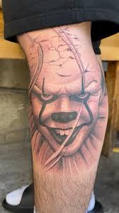 Penny wise from a few weeks back thank you @bankd.up for the trust cant  wait to see what we add next🤙🏼, Booking appointments dm or text  6198365974…, #pennywise #tattoo #blackandgreytattoo #horror ...