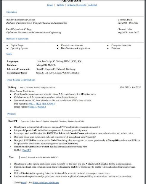 Dedicated resume section for open-source work, AI generated