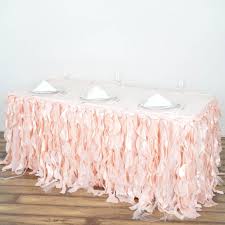 14ft Rose Gold Blush Curly Willow Taffeta Table Skirt Table Skirt Rose Gold Wedding Decor Curly Willow