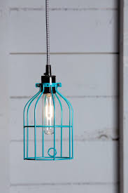 Modern industrial sleek dome pendant light. Industrial Pendant Lighting Turquoise Blue Wire Cage Light Industrial Light Electric