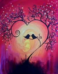 Love Birds Hearts Easy Canvas Painting Art Painting Canvas Painting