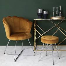 Mustard Yellow Velvet Shell Back Dining Chair With Chrome Legs Picture Perfect Home In 2020 Dining Chairs Contemporary Statement Chair Statement Chairs
