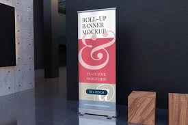 Roll Up Standing Banner Mockup Premium P Premium Psd Freepik Psd Banner Mockup Wood Promotion Di 2020