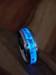 Tungsten Meteorite Glow Ring Meteorite Ring Blue Glow Ring Etsy Blue Rings Meteorite Ring Meteorite Wedding Band