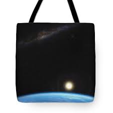 Blue Planet, the sun and milky way by Adam Asar 3 Shower Curtain by  Celestial Images