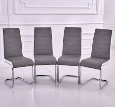 Gizza Gray White Sides Faux Leather Dining Room Chairs Metal Chrome Legs High Back Kitchen Furn Furniture Leather Dining Room Chairs Faux Leather Dining Chairs