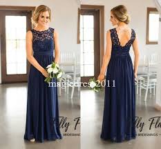 New Navy Blue Lace Bridesmaid Dresses A Line Jewel Long Chiffon Maid Of H Maid Of Honour Dresses Long Navy Blue Bridesmaid Dresses Navy Blue Bridesmaid Dresses