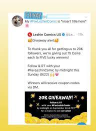 Redeem this coupon code for 50,000 coins (valid until may 11th, 2021). Lezhin Comics On Twitter Giveaway Alert To Thank You All For Getting Us To 20k Followers We Re Giving Out 15 Coins Each To Five Lucky Winners Follow Rt With Your Favlezhincomic