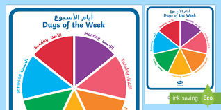 days of the week circular display sign arabic english