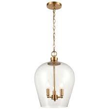 30075 3 Elk Lighting Darlene 3 Light Pendant In Satin Brass With Seedy Glass