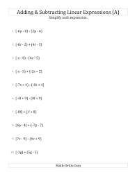 Adding And Subtracting And Simplifying Linear Expressions A Algebra Worksheet Algebra Worksheets Algebraic Expressions Simplifying Algebraic Expressions