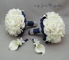 Navy Wedding Flower Package Bridesmaid Bouquets Groomsman Etsy Navy Wedding Flowers Wedding Flower Packages Bridesmaid Flowers